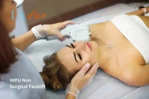 Woman having Hi-Fu to reduce wrinkles Hale End.