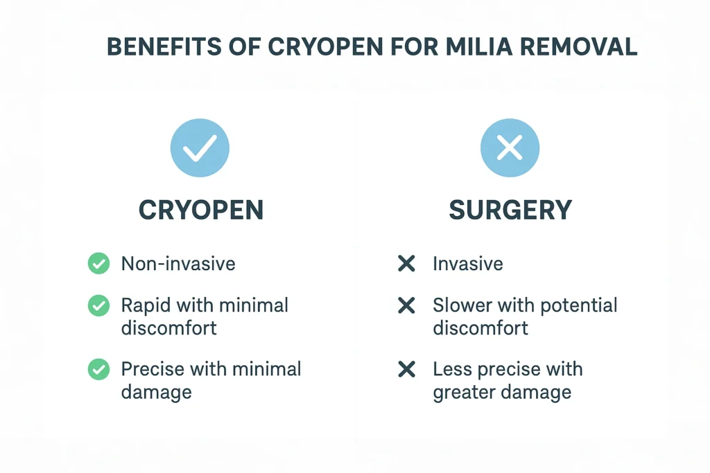 Benefits of cryopen for milia removal Hale End compared to surgical treatments.