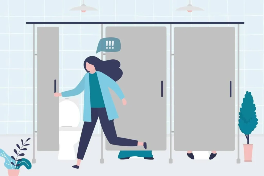graphic of Urine incontinence Hale End woman running to the toilet.