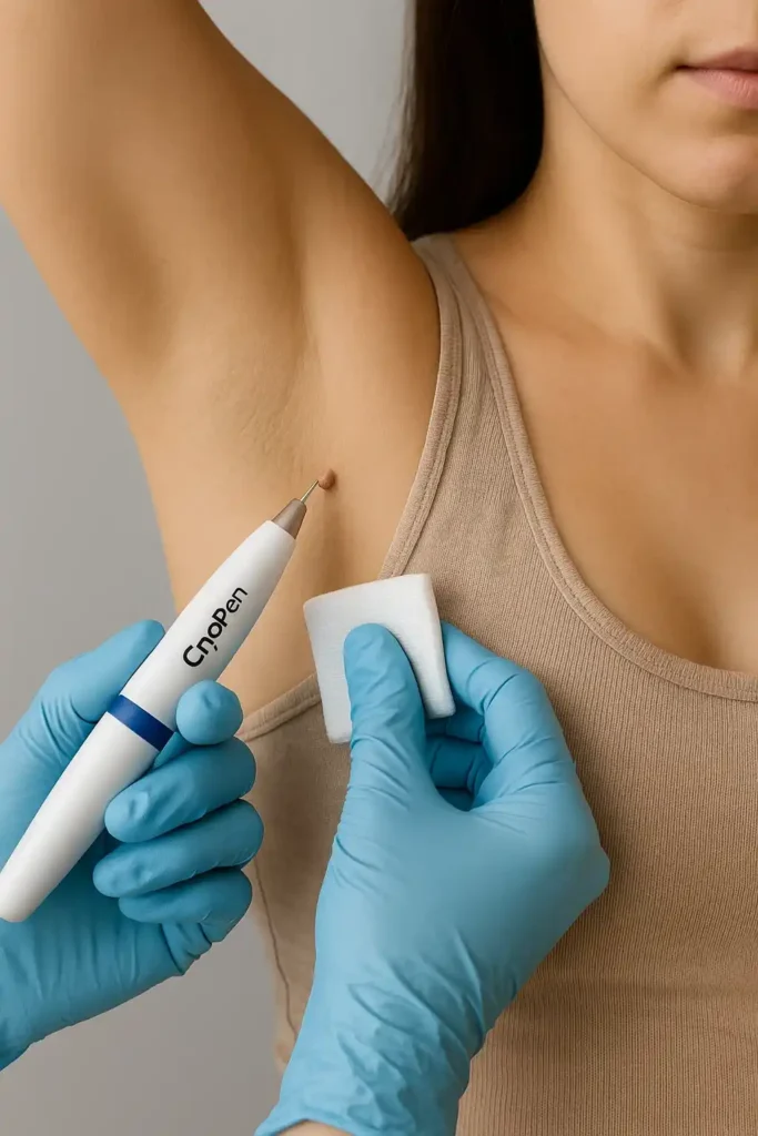 woman having cryopen to remove underarm skin tags Hale End