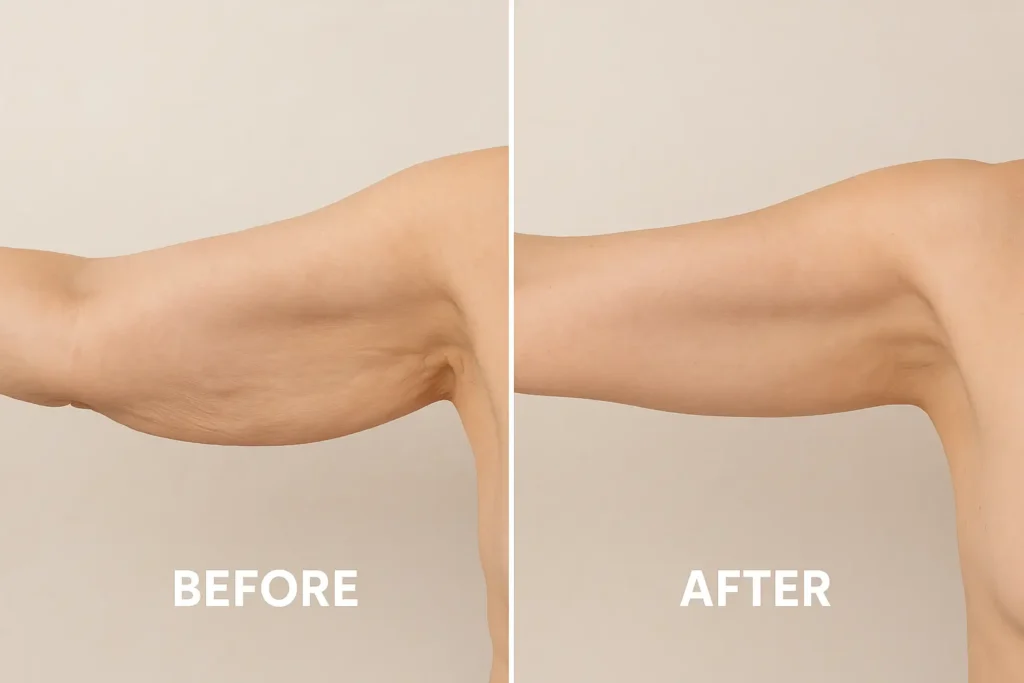 Picture of LA LIPO Hale End before and after results of skin tightening treatment on the upper arms.